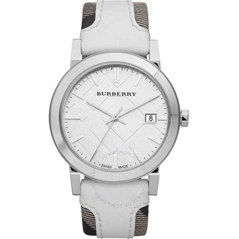 burberry unisex bu9019 watch|Burberry White Sunray Dial Trench Check White Leather Strap .